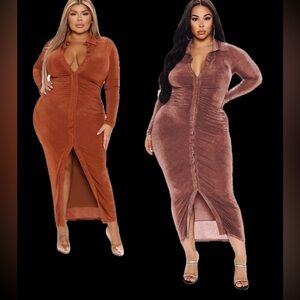 Fashion Nova silky, smooth, long sleeve slinky maxi dress